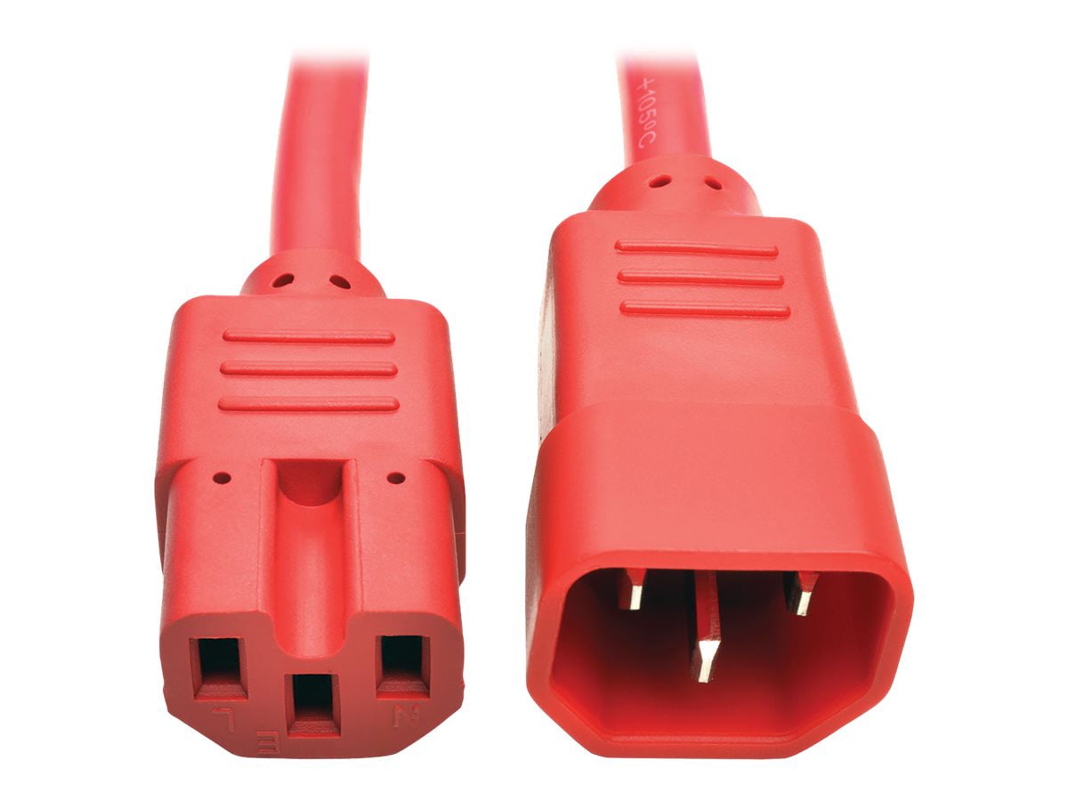Tripp Lite Heavy Duty Computer Power Cord 15A 14AWG C14 to C15 Red 3' 3ft