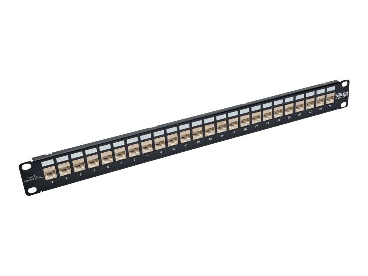 Tripp Lite 24-Port Cat6a Shielded Feedthrough Patch Panel Down-Angled 1URM