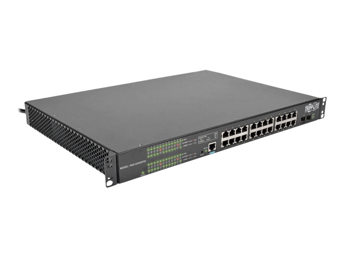 Tripp Lite 24-Port Gigabit Ethernet Switch L2 Managed PoE+ 10/100/1000Mbps 2 SFP Slots Web/CLI w/ 12-Outlet PDU - switch