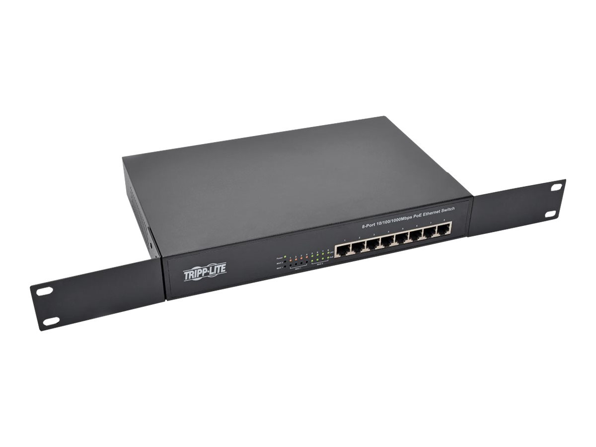 Tripp Lite 8Port Gigabit Ethernet Switch Rackmount Unmanaged w/PoE Metal 1U - switch - 8 ports - unmanaged -