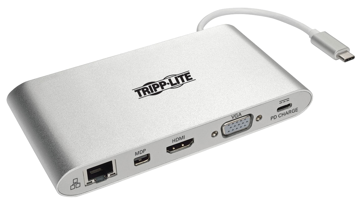 Tripp Lite USB C Station 4K USB Hub USB 3.1 Gen 1 w/ USB-A, HDMI, VGA, mDP, Ethernet, Mem Card, 3.5 mm - U442-DOCK1 - Docking Stations & Port Replicators - CDW.com