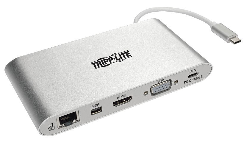 Tripp Lite USB C Docking Station 4K USB Hub USB 3.1 Gen 1 w/ USB-A, HDMI, VGA, mDP, Gigabit Ethernet, Mem Card, 3.5 mm &