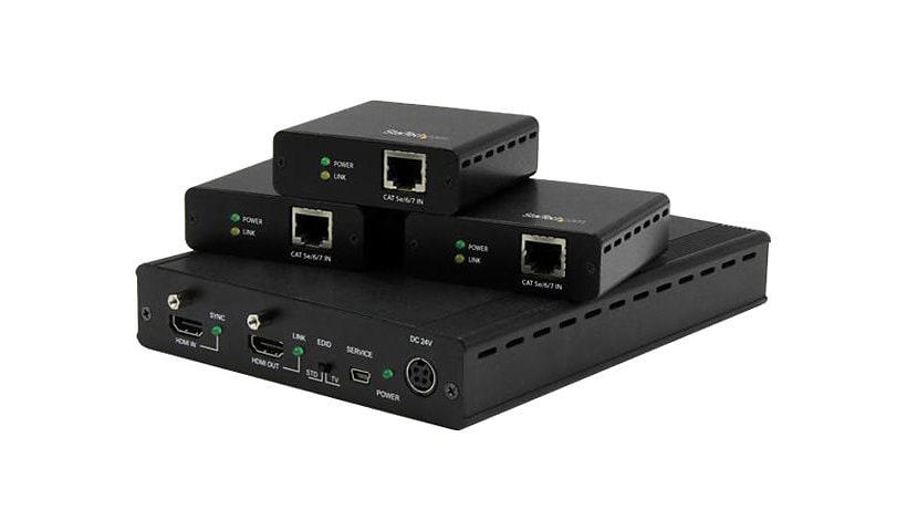 StarTech.com 3 Port HDBaseT Extender Kit with 3 Receivers - 1x3 HDMI over CAT5e/CAT6 Splitter - 1-to-3 HDBaseT
