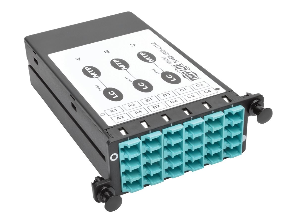 Thumbnail 2 of 9 for Eaton Tripp Lite Series 40GB -10GB Breakout Cassette x3 8-Fiber OM4 MTP/MPO to 12 LC Dup - fiber optic cassette