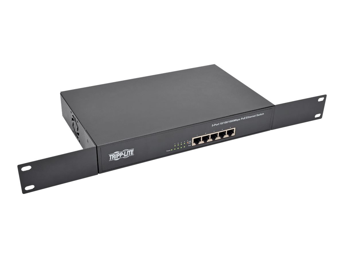 Tripp Lite 5-Port 10/100/1000 Mbps 1U Rack-Mount/Desktop Gigabit Ethernet Unmanaged Switch with PoE - switch - 5 ports -