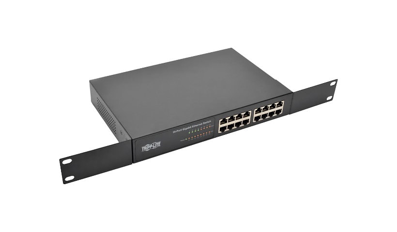Tripp Lite 16-Port 10/100/1000 Mbps 1U Rack-Mount/Desktop Gigabit Ethernet Unmanaged Switch, Metal Housing - switch - 16