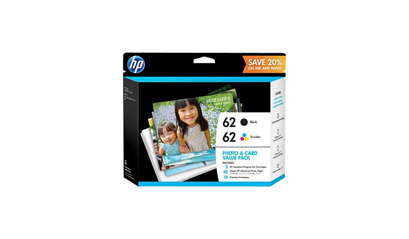 HP 62 Value Pack - 2-pack - black, color (cyan, magenta, yellow) - original