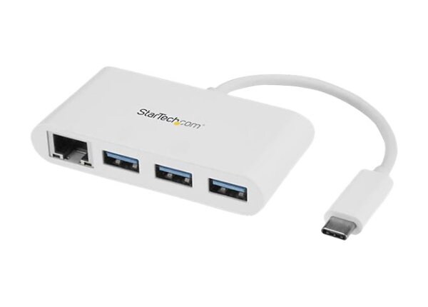 StarTech.com 3 Port USB C Hub with Gigabit Ethernet - USB-C to 3x