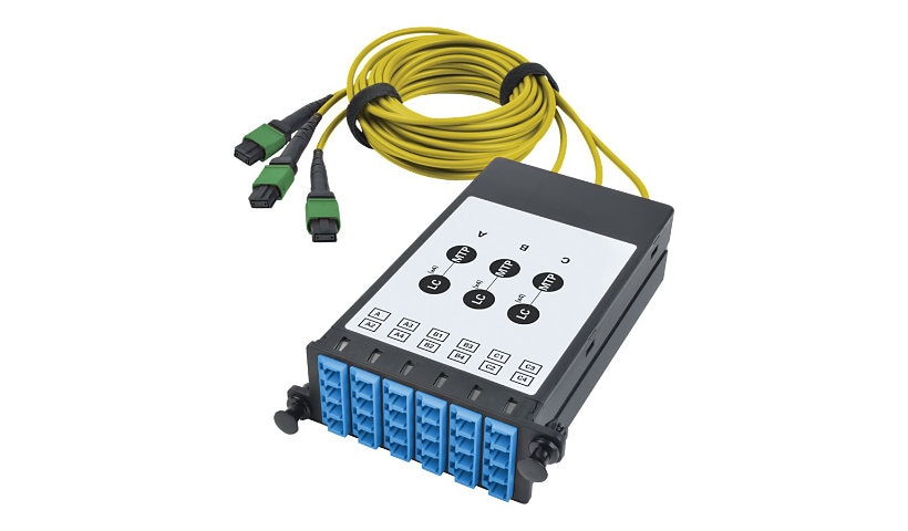 Tripp Lite Fiber Breakout Cassette w/Built-In MTP Cables, 9/125 40 GB to 10 GB, (x3) 8-Fiber Singlemode MTP/MPO to (x12)