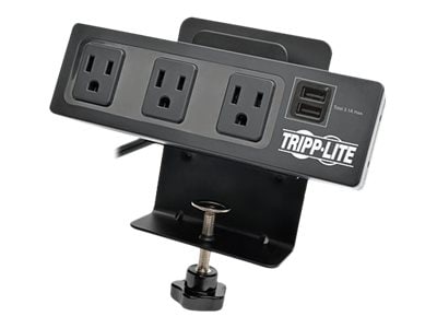 Tripp Lite 3-Outlet Surge Protector Strip Desk Clamp w/ 2-Port USB Charging