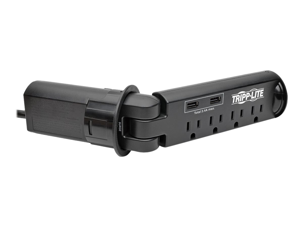 Tripp Lite 4 Outlet Surge Protector Power Strip Desk Grommet W Usb