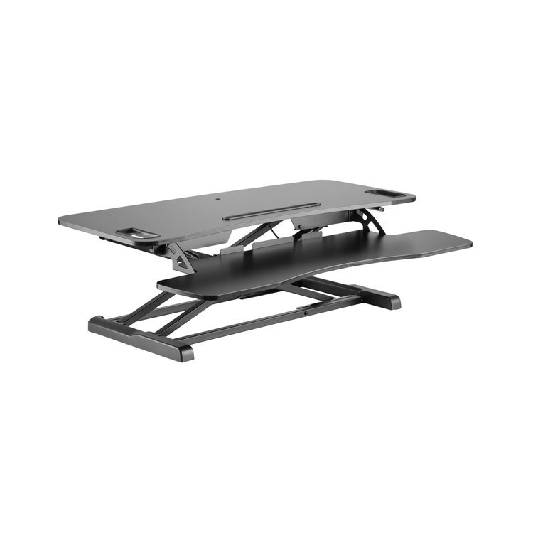 Amer Mounts 36" Sit-Stand Riser Desk Workstation with Keyboard Tray - Black Finish