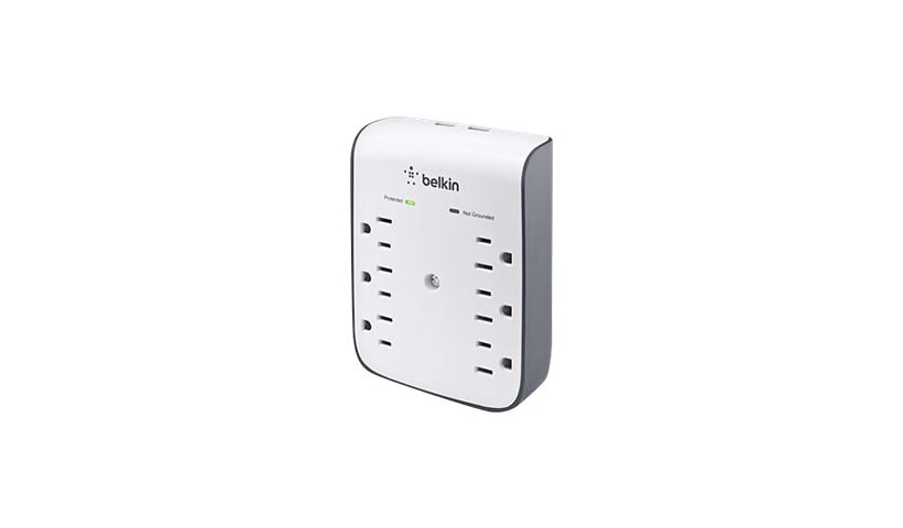 Belkin 6-Outlet USB Surge Protector, Wall Mount - 900 Joules - White