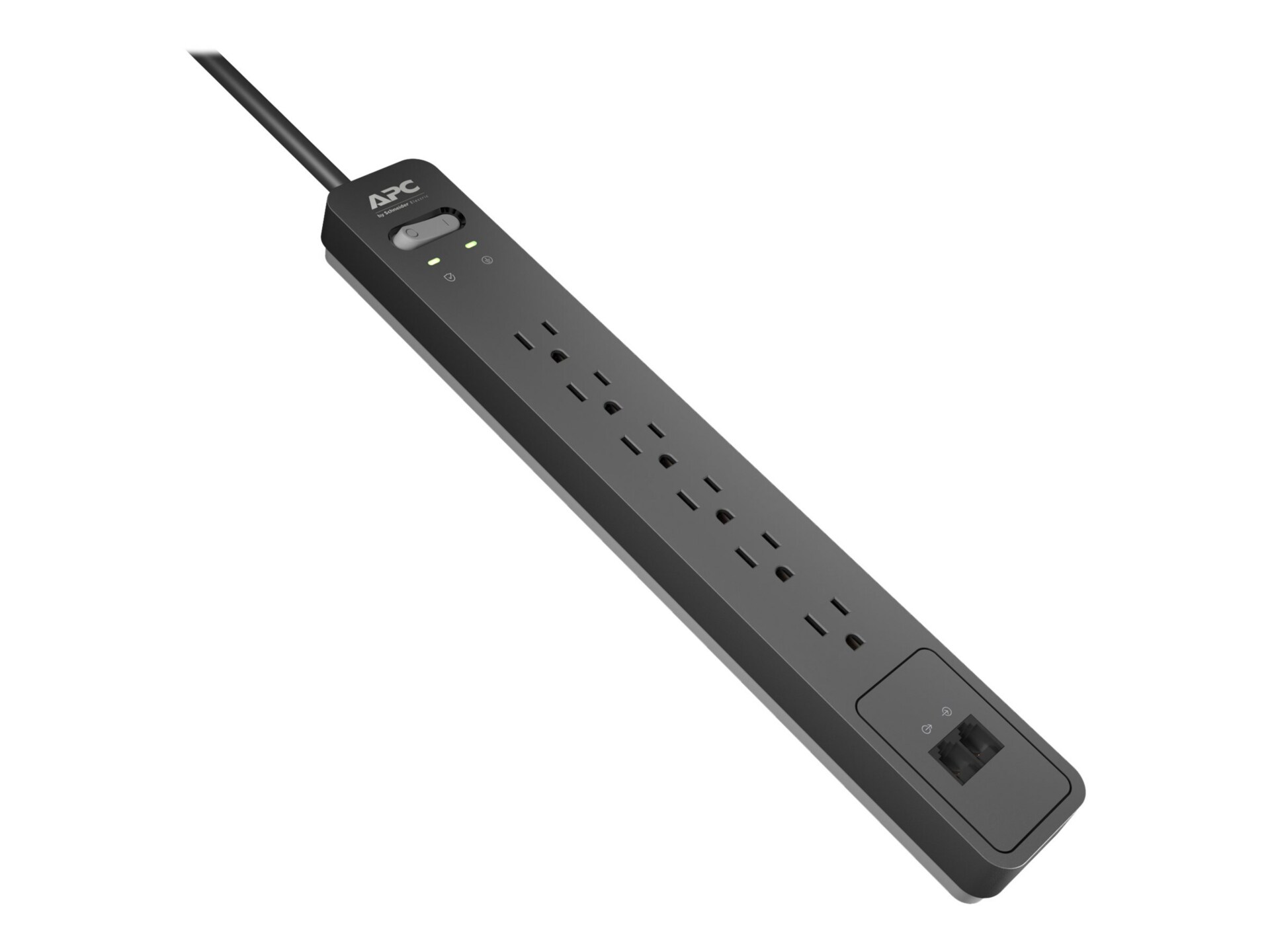 APC 6-Outlet Surge Protector, 6ft Cord Telephone Protection, Black