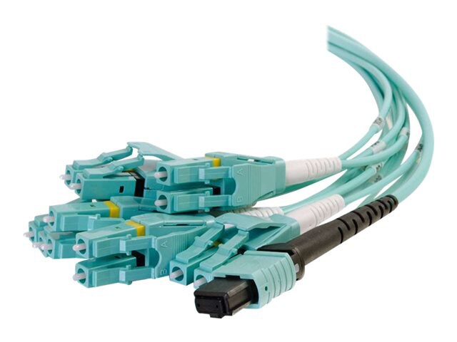 C2G 2m MPO to 6 Duplex LC Fiber Breakout Cable OM3 Riser Rated (OFNR) - Aqua - breakout cable - 6.6 ft - aqua