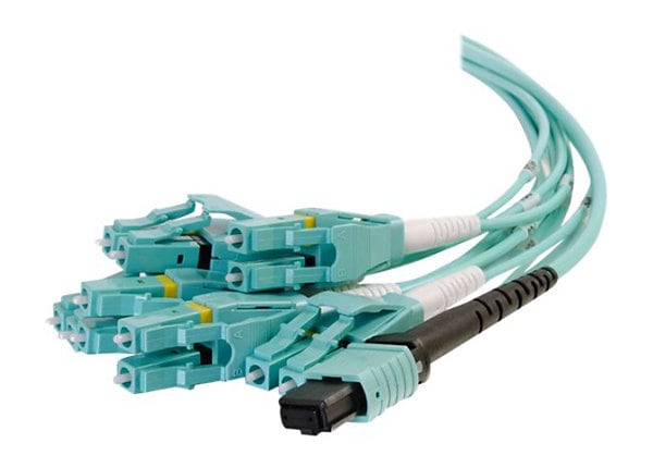 C2G 2m MPO to 6 Duplex LC Fiber Breakout Cable OM3 Riser Rated (OFNR) - Aqua - breakout cable - 6.6 ft - aqua