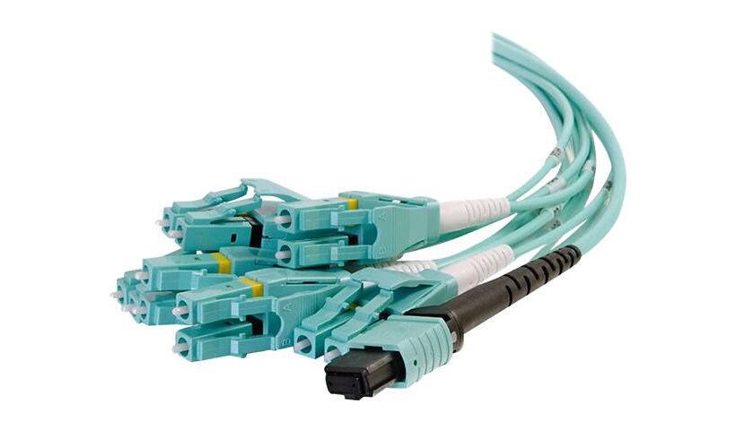 C2G 3m MPO to 6 Duplex LC Fiber Breakout Cable OM3 Riser Rated (OFNR) - Aqu