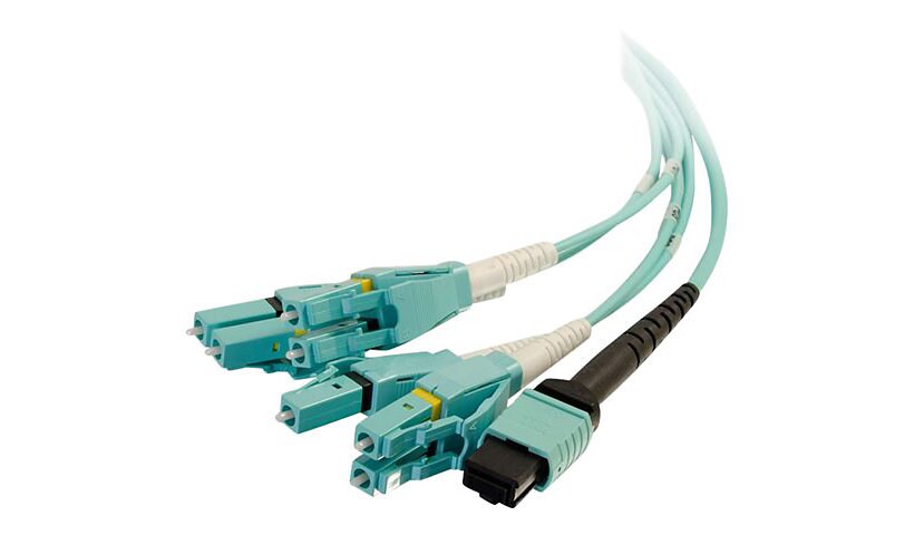 C2G 2m MPO to 4 Duplex LC Fiber Breakout Cable OM3 Riser Rated (OFNR) - Aqu