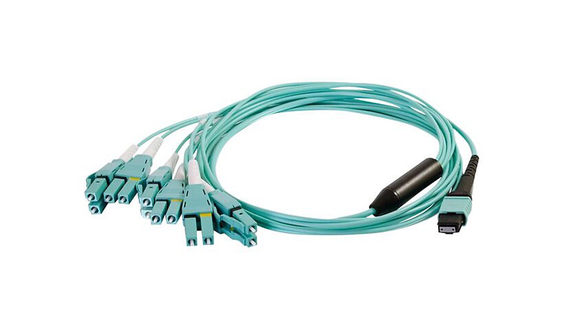 C2G 1m MPO to 6 Duplex LC Fiber Breakout Cable OM4 Riser Rated (OFNR) - Aqu
