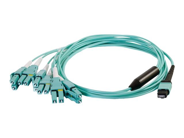 C2G 3m MPO to 6 Duplex LC Fiber Breakout Cable OM4 Riser Rated (OFNR) - Aqu