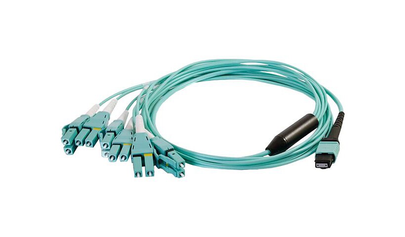 C2G 3m MPO to 6 Duplex LC Fiber Breakout Cable OM4 Riser Rated (OFNR) - Aqu