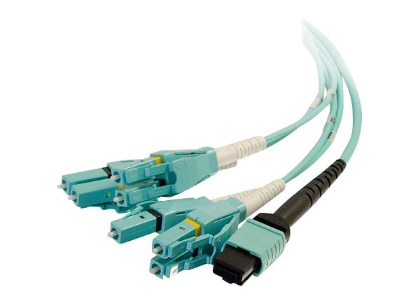 C2G 2m MPO to 4 Duplex LC Fiber Breakout Cable OM4 Riser Rated (OFNR) - Aqua - patch cable - 3.3 ft