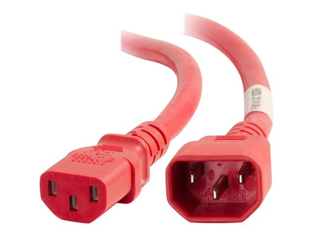 C2G 1ft Power Cord - 18AWG - IEC320C14 to IEC320C13 - Red