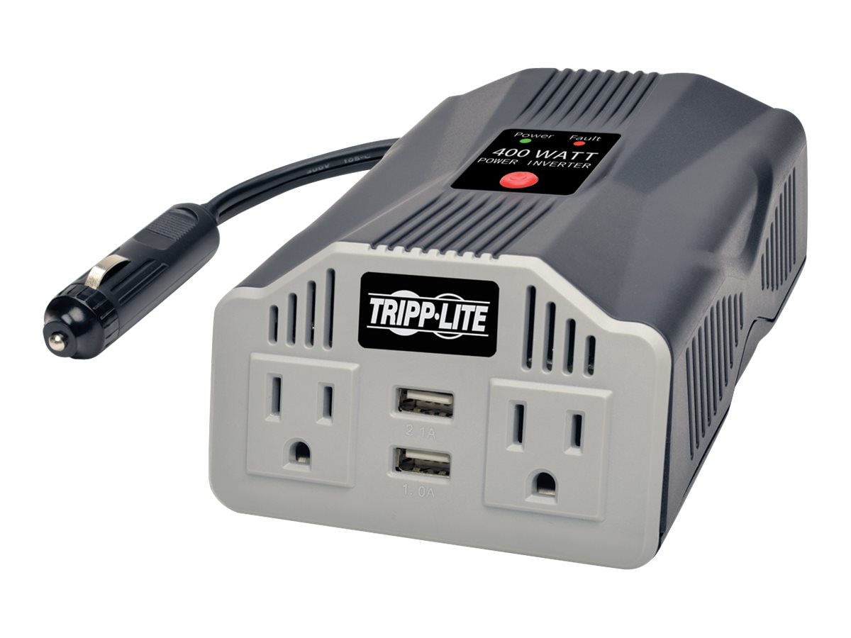 Tripp Lite Ultra-Compact Car Inverter 400W 12V DC to 120V AC 2 UBS Charging Ports 2 Outlets - DC to AC power inverter +