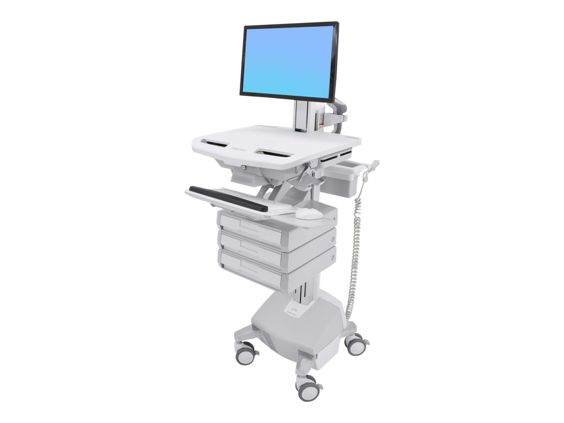 Ergotron StyleView Cart with LCD Pivot, LiFe Powered, 3 Drawers cart - open