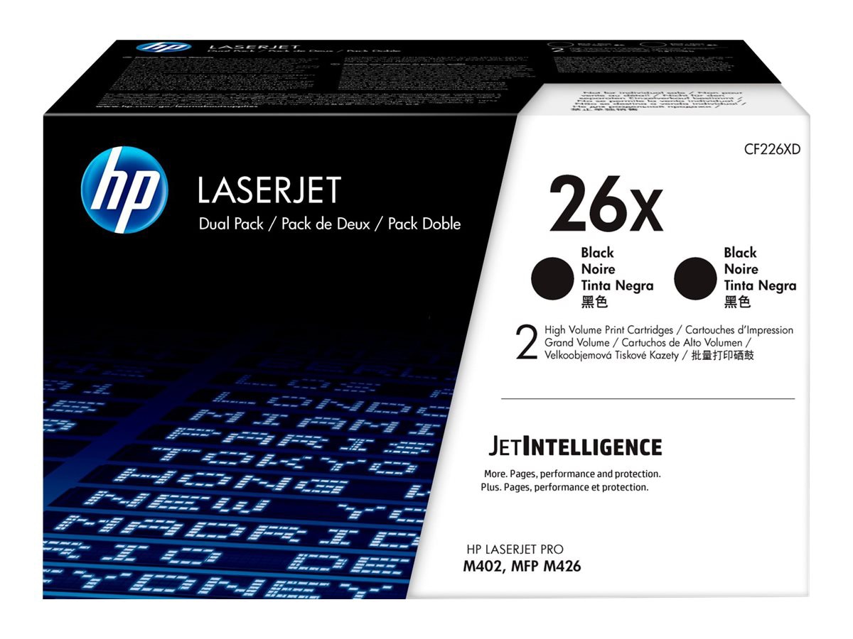 HP 26X (CF226XD) Original High Yield Laser Toner Cartridge - Black - 2 / Ca