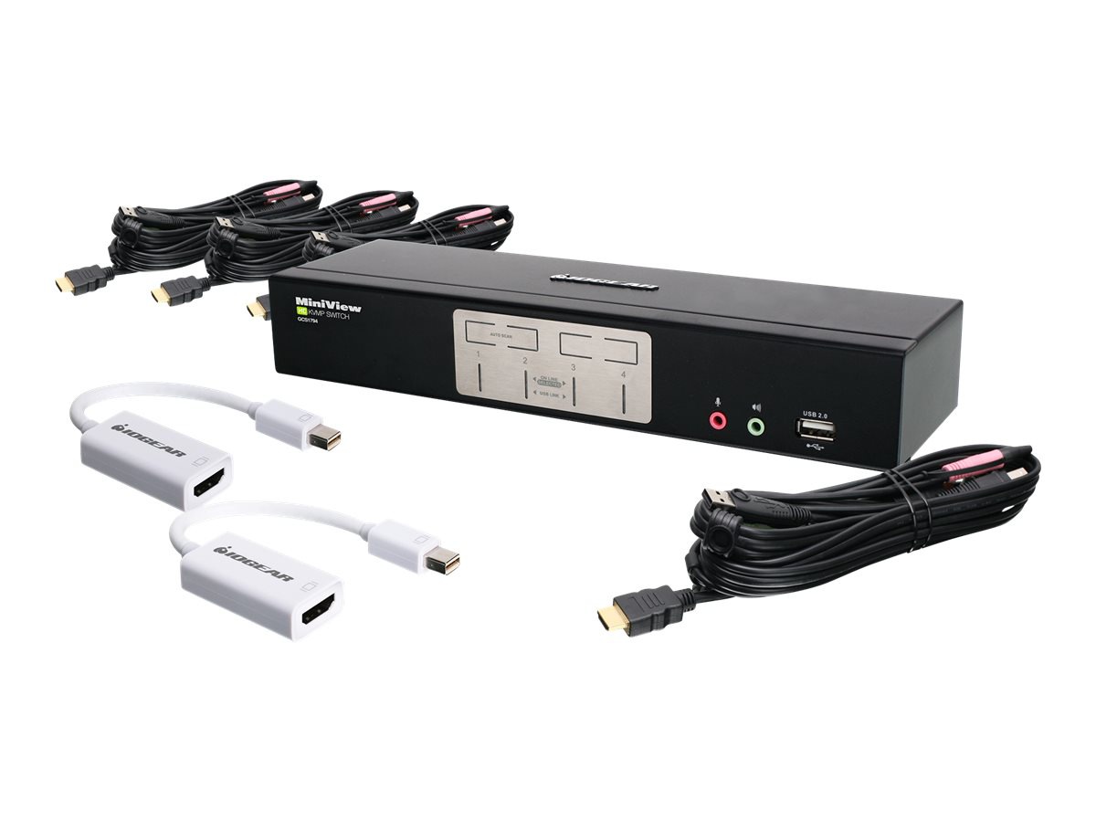 IOGEAR 4-Port HDMI KVMP with MiniDisplayPort Adapters Bundle