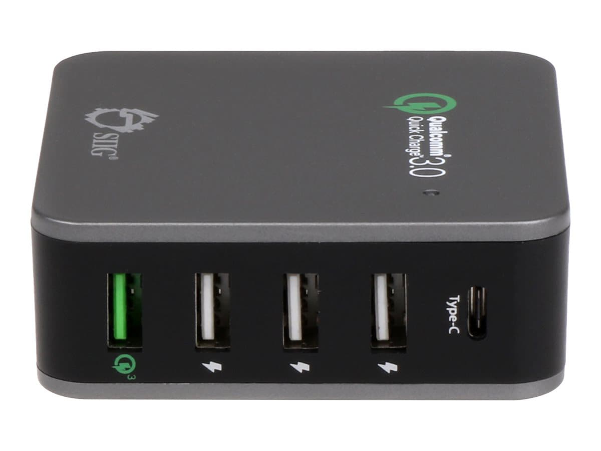 SIIG 5-Port Smart USB Charger plus Organizer Bundle with QC3.0 & Type-C power adapter - 4 x USB, 24 pin USB-C - 45 Watt