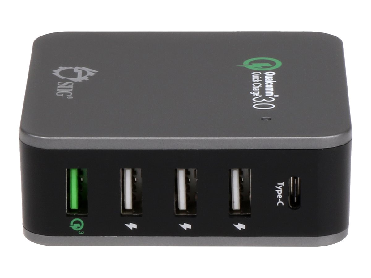SIIG 5-Port Smart USB Charger plus Organizer Bundle with QC3.0 & Type-C power adapter - 4 x USB, 24 pin USB-C - 45 Watt