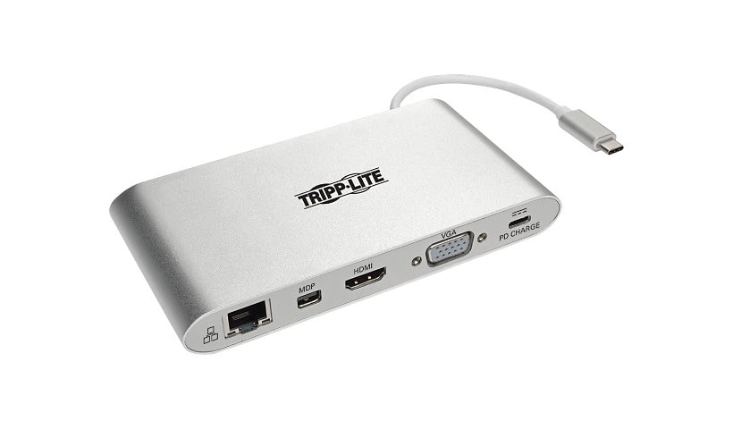 Tripp Lite USB C Docking Station 4K USB Hub USB 3.1 Gen 1 w/ USB-A, HDMI, VGA, mDP, Gigabit Ethernet, Mem Card, 3,5 mm