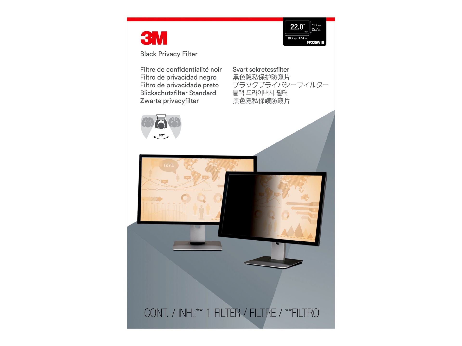 Thumbnail 2 of 7 for 3M Display Privacy Filter - 22.0", 16:10, TAA Compliant