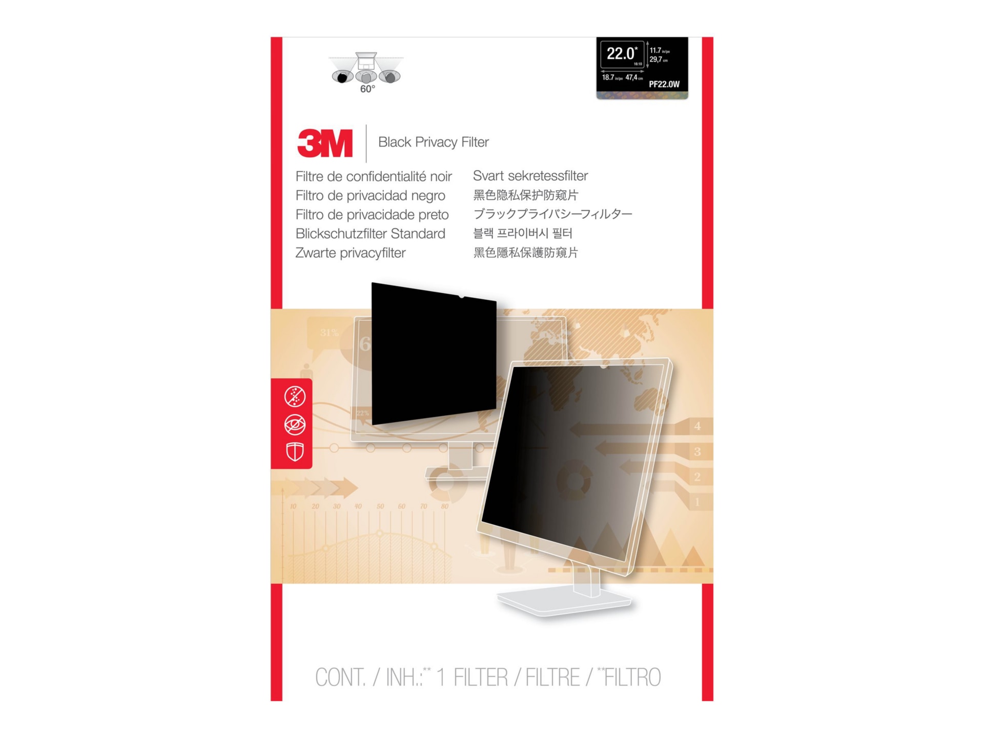 Thumbnail 3 of 7 for 3M Display Privacy Filter - 22.0", 16:10, TAA Compliant