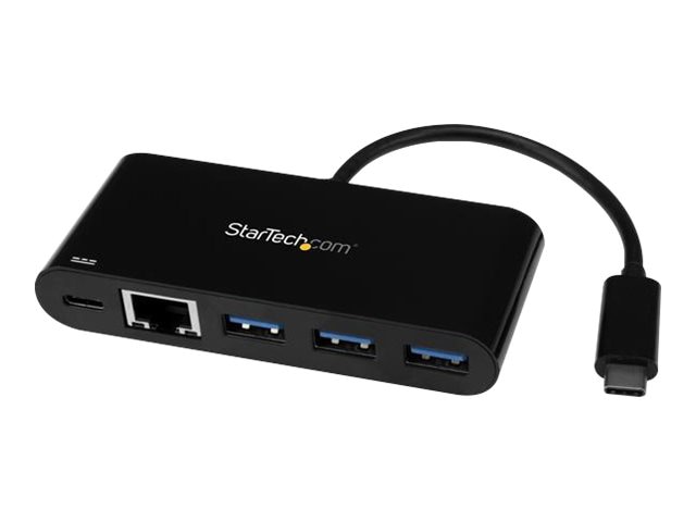 StarTech.com USB-C to Ethernet Adapter with 3-Port USB 3.0 Hub and Power Delivery - USB-C GbE Network Adapter + USB Hub