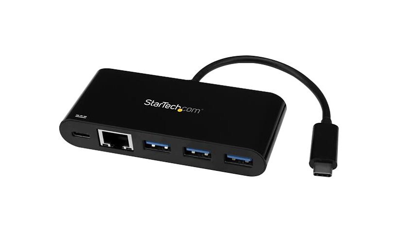 StarTech.com USB-C to Ethernet Adapter with 3-Port USB 3.0 Hub and Power Delivery - USB-C GbE Network Adapter + USB Hub