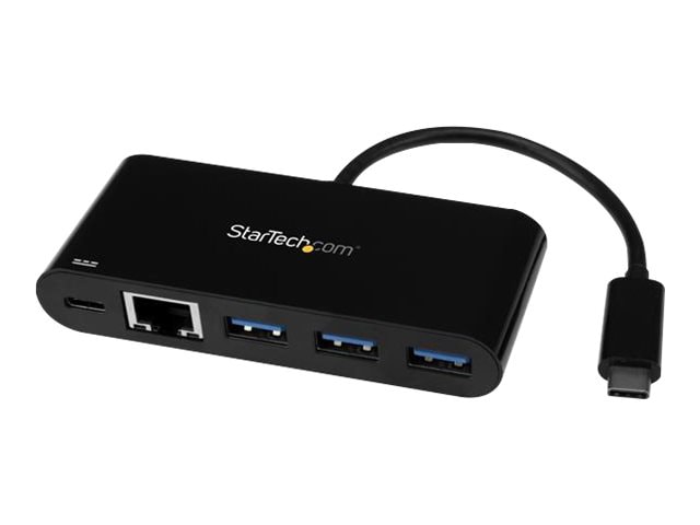 StarTech.com 3 Port USB-C Hub with Gigabit Ethernet & 60W Power Delivery Passthrough - USB-C to 3xUSB-A - 5Gbps USB 3.0