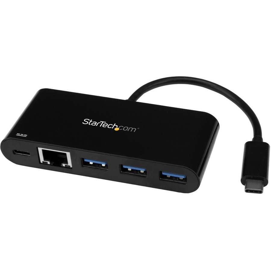 StarTech.com 3 Port USB-C Hub with Gigabit Ethernet & 60W Power Delivery Passthrough - USB-C to 3xUSB-A - 5Gbps USB 3.0