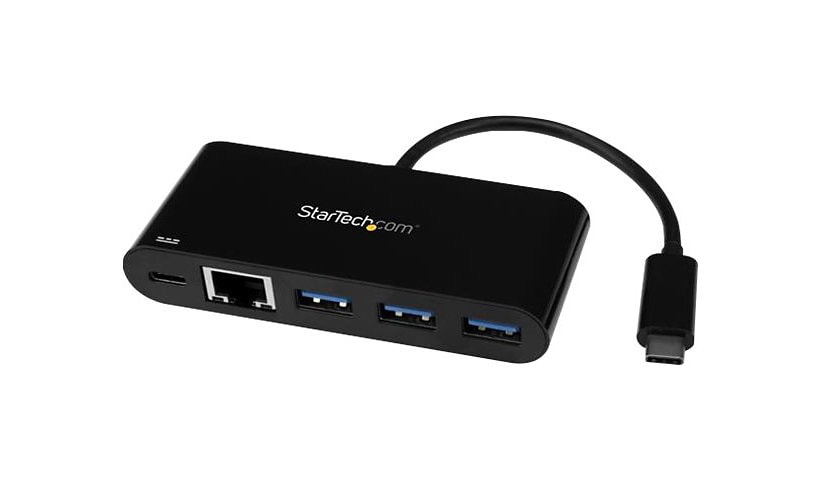 StarTech.com 3 Port USB-C Hub with Gigabit Ethernet & 60W Power Delivery Passthrough - USB-C to 3xUSB-A - 5Gbps USB 3.0