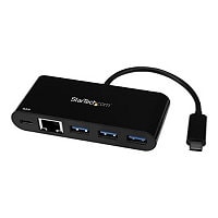 StarTech.com 3 Port USB C Hub with Ethernet, PD & 3x USB-A - USB 3.0 5Gbps