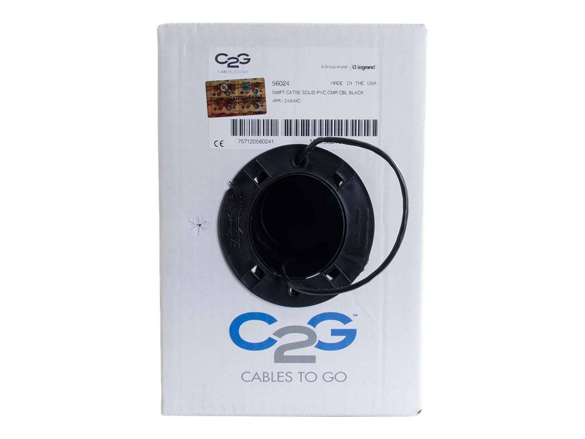 C2G Cat5e Bulk Unshielded (UTP) Network Cable with Solid Conductors - Riser CMR-Rated - bulk cable - 499 ft - black