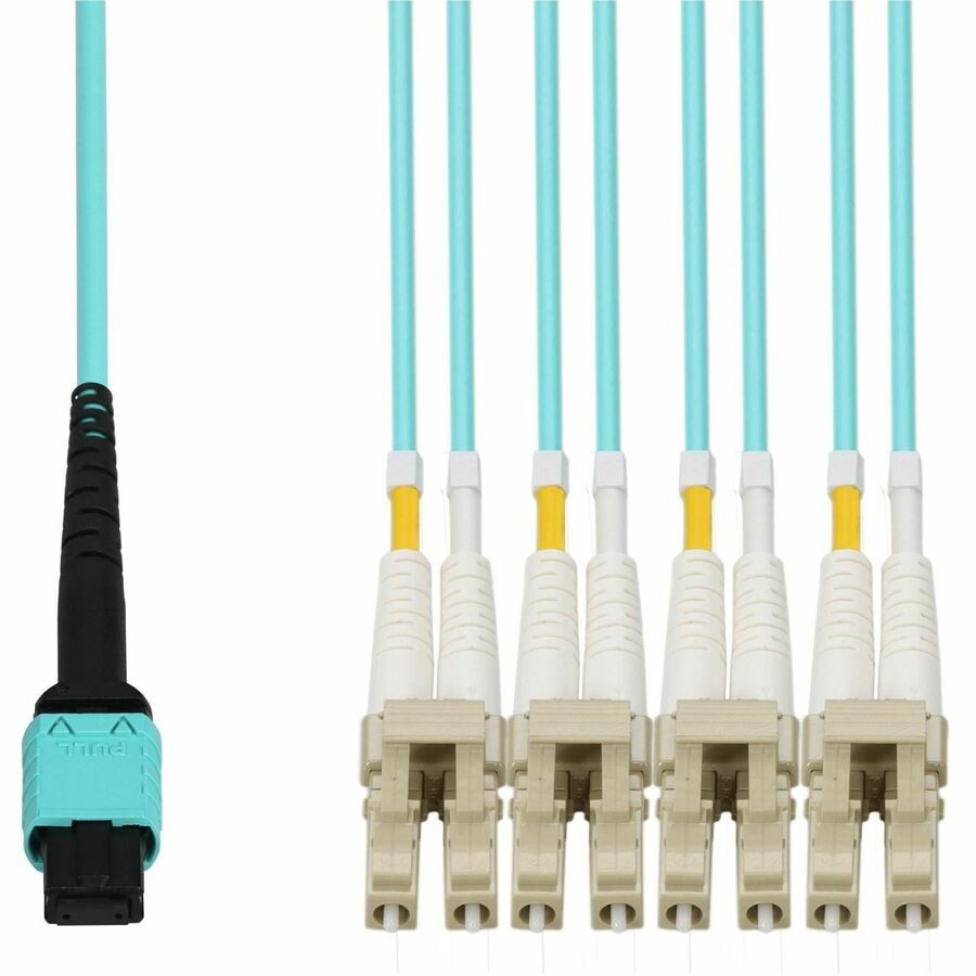 Proline 25m MPO/UPC to 4xLC/UPC Duplex Aqua OM4 OFNR (Riser-Rated) 8-Strand Fiber Fanout Cable