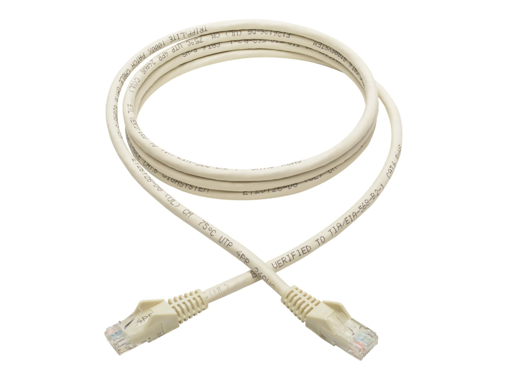 Eaton Tripp Lite Series Cat6 Gigabit Snagless Molded (UTP) Ethernet Cable (RJ45 M/M), PoE, White, 6 ft. (1.83 m) - patch