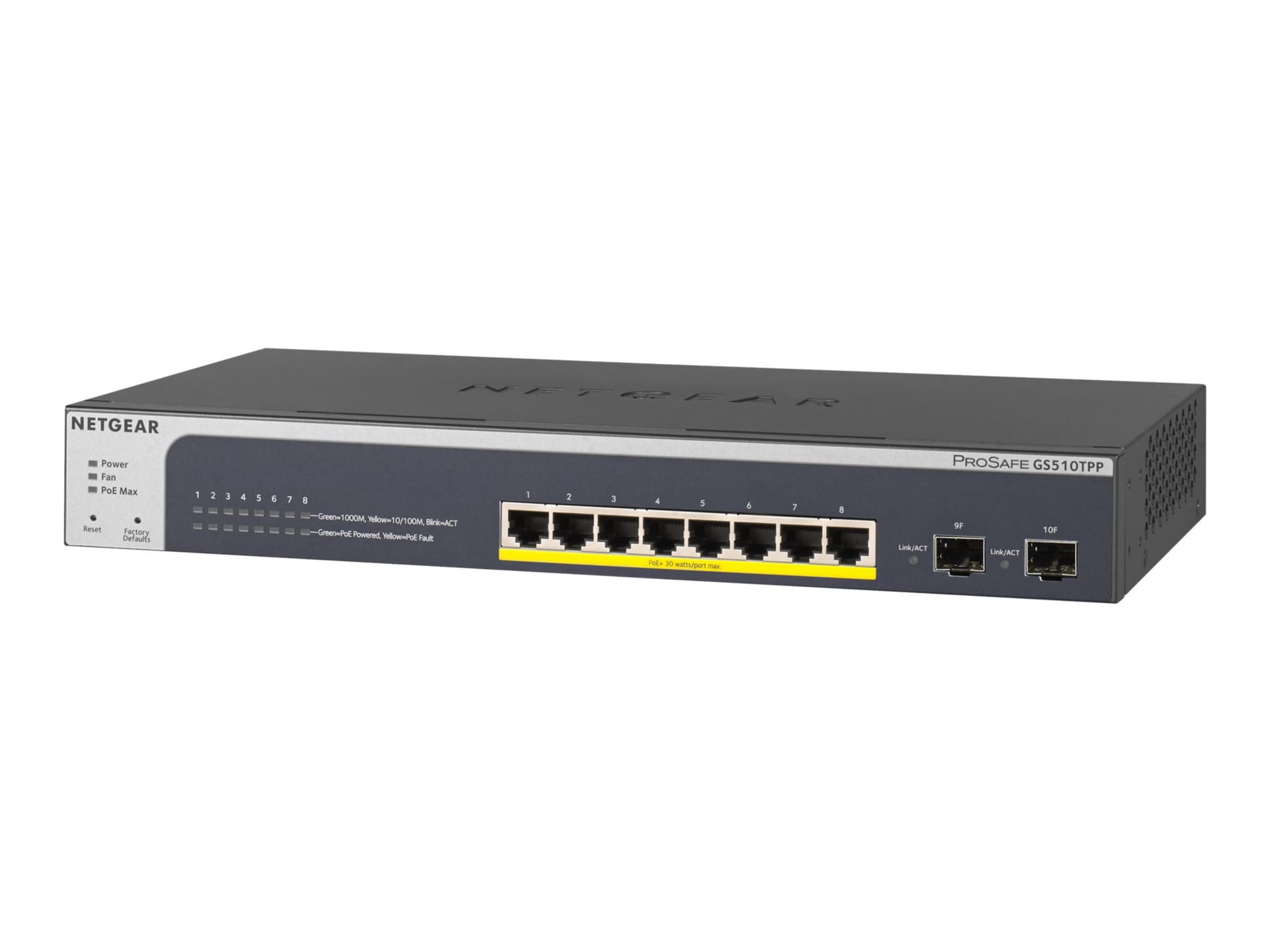 Netgear ProSAFE 8-Port PoE+ Gigabit Smart Managed Switch with 2 SFP Ports (GS510TPP)