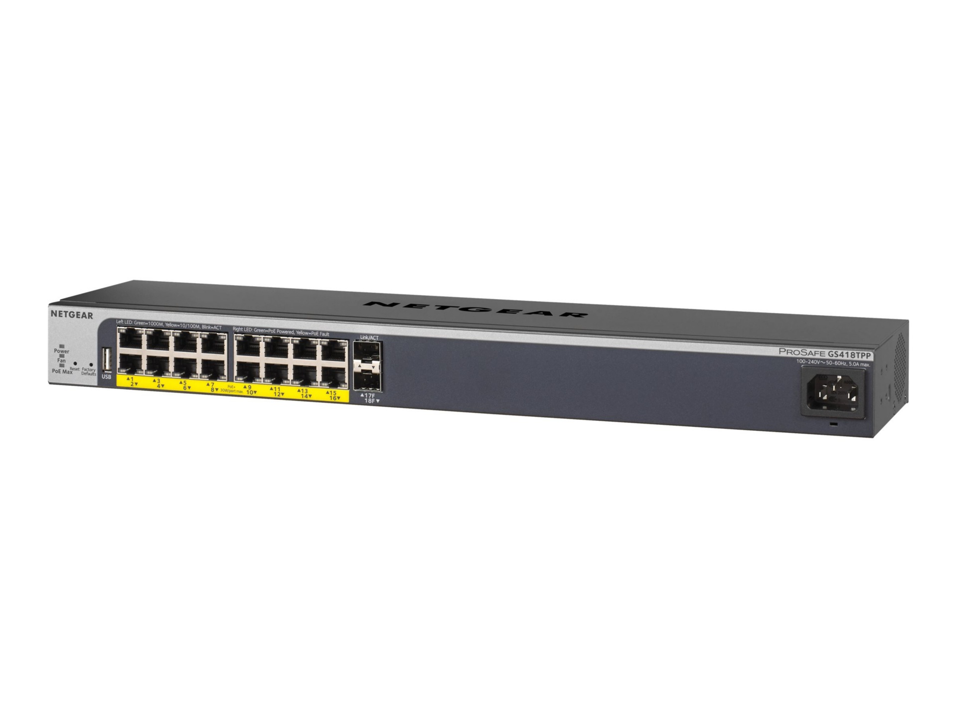 NETGEAR 16-Port Gigabit Smart Managed Pro Switch, PoE+/240w, SFP (GS418TPP)