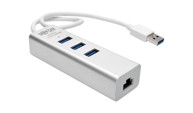 Tripp Lite USB 3.0 SuperSpeed to Gigabit Ethernet NIC Network Adapter w/ 3 Port USB Hub - network adapter - USB 3.0 -