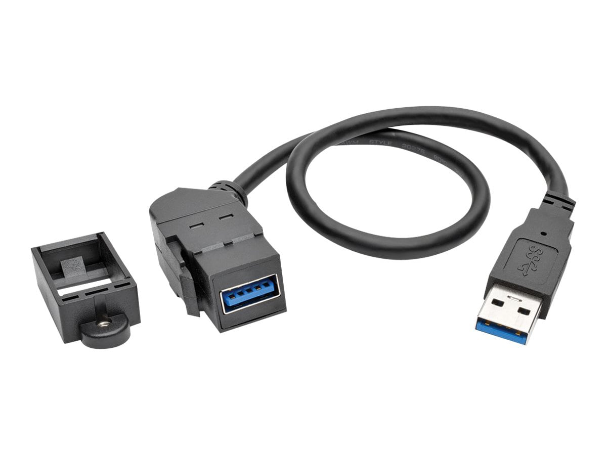 Tripp Lite USB 3.0 Keystone Panel Mount Coupler Extension Cable Angled 1' - USB adapter - USB Type A to USB Type A - 30