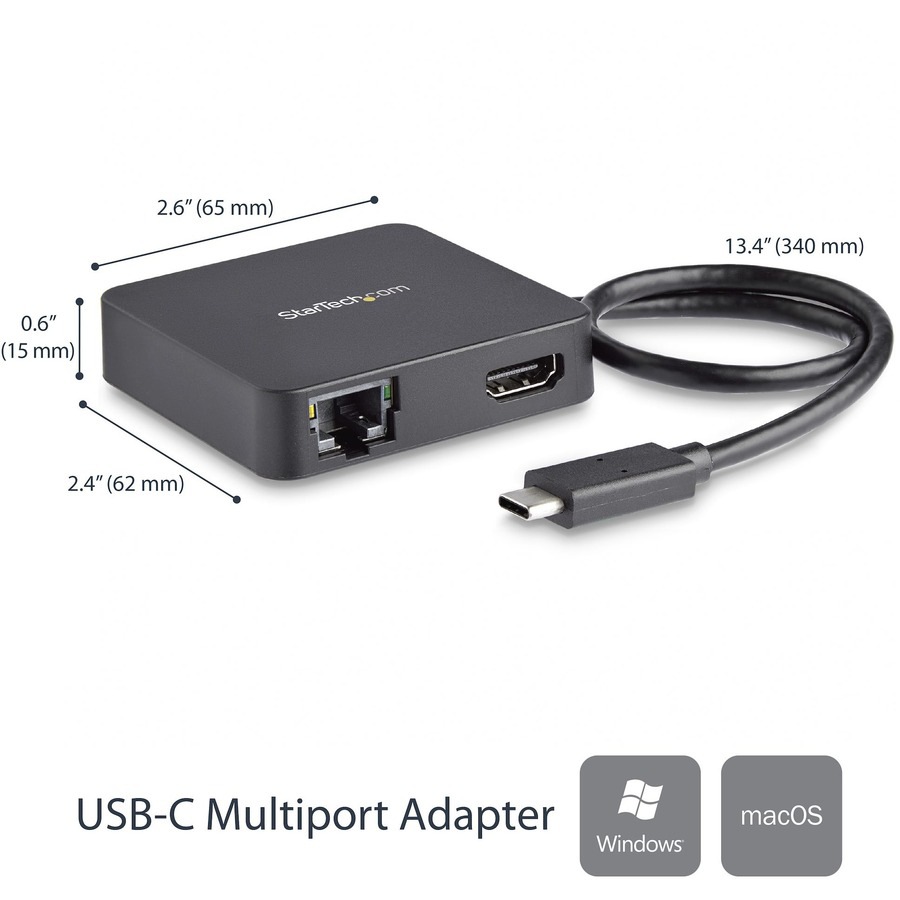 Thumbnail 2 of 7 for StarTech.com USB C Multiport Adapter, Portable USB Type-C Mini Dock to 4K UHD HDMI Video, GbE, USB 3.0 Hub, TAA